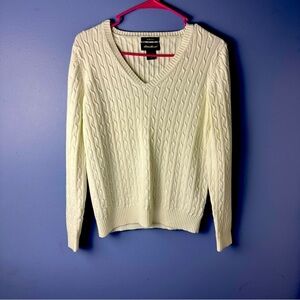 Eddie Bauer White Long Sleeve V Neck Knit Sweater